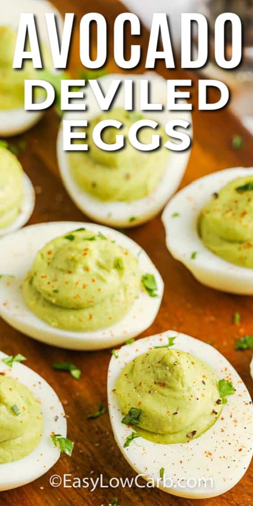 Avocado Deviled eggs with text
