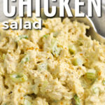 bowl of Curry Chicken Salad with writing