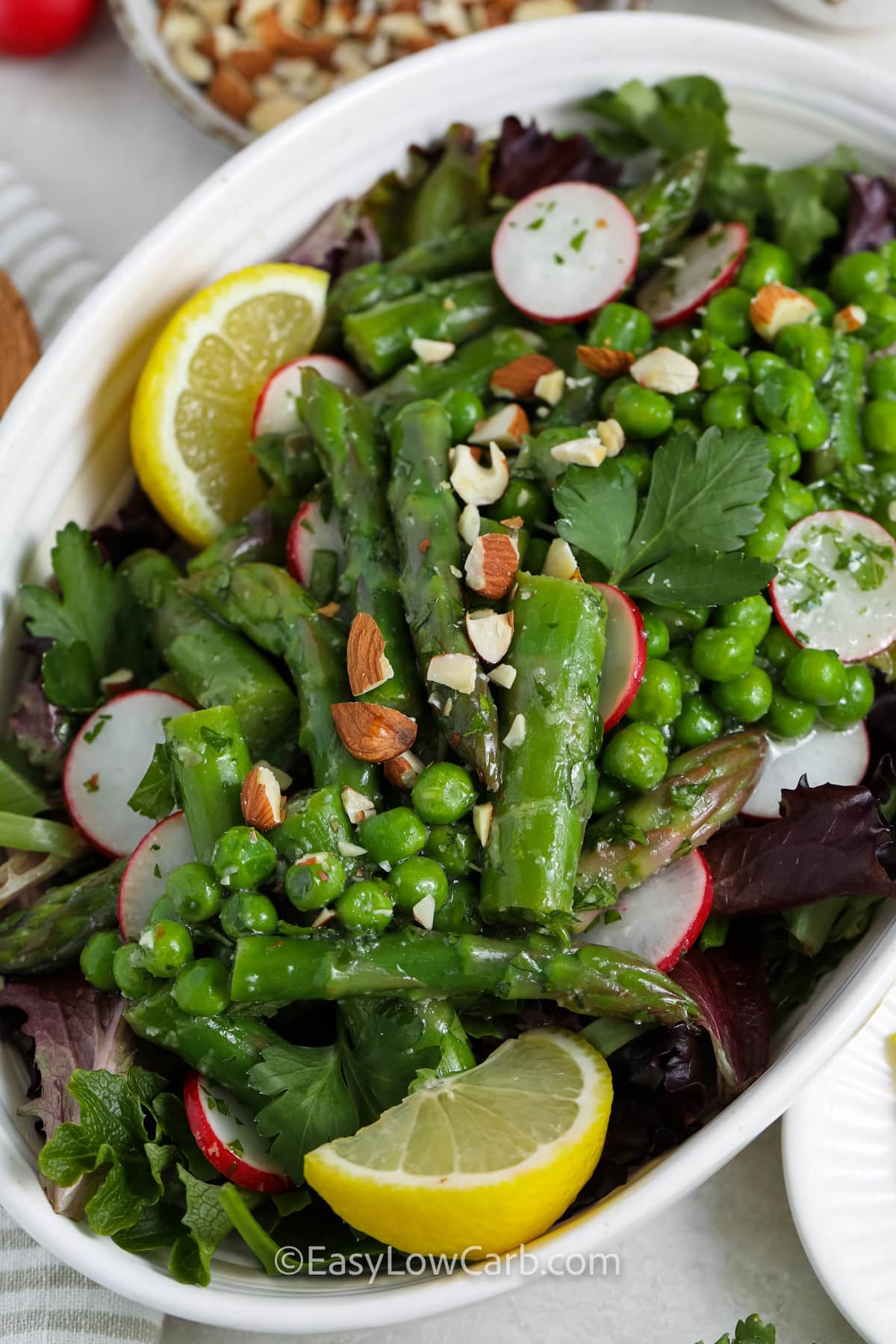 Asparagus salad in a serving dish