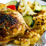 cropped sheet pan chicken and veggies