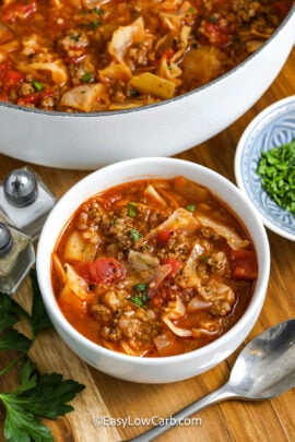 A bowl of cabbage roll soup