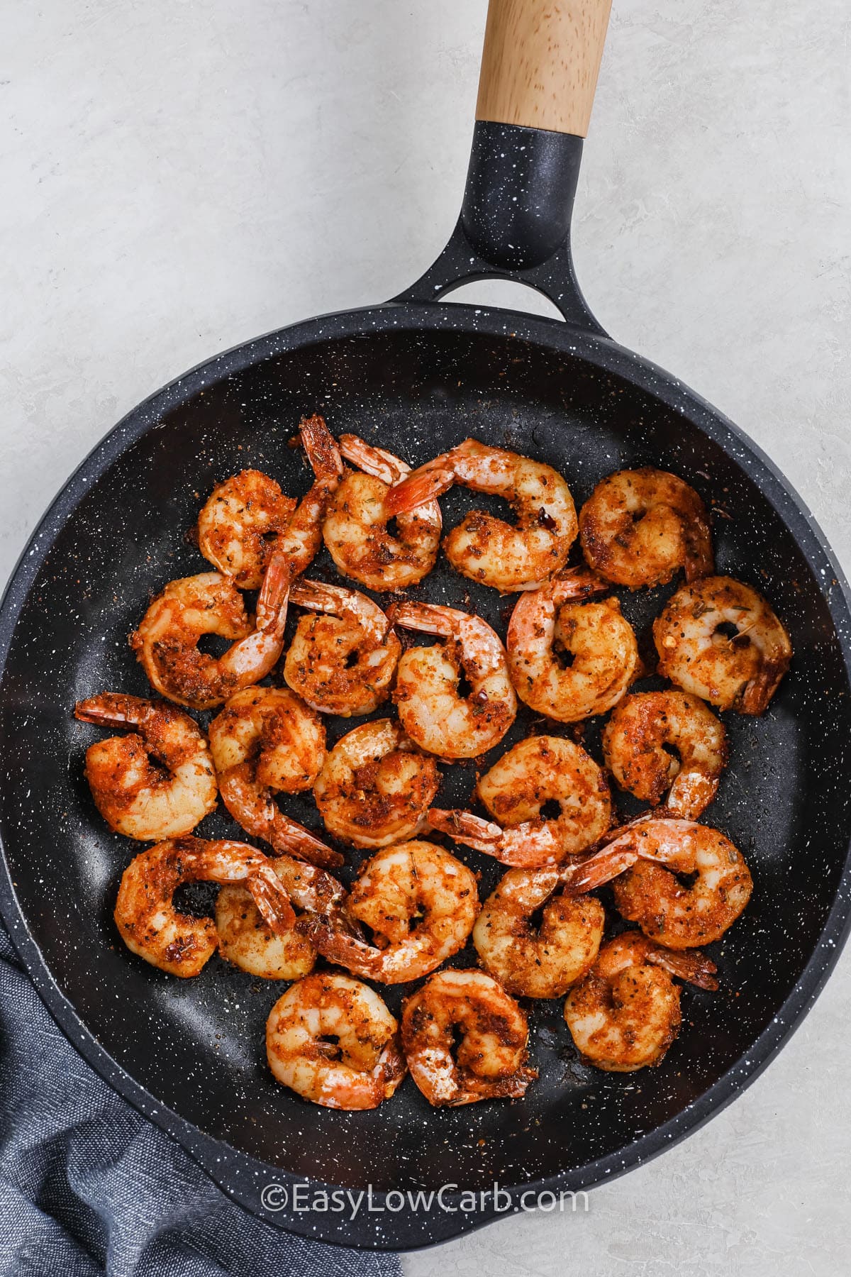 Cajun shrimp cooked in a frying pan