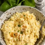 Keto Egg Salad in a serving bowl garnished with parsley and paprika