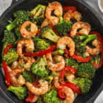 cooked Shrimp and Broccoli Recipe in a pan