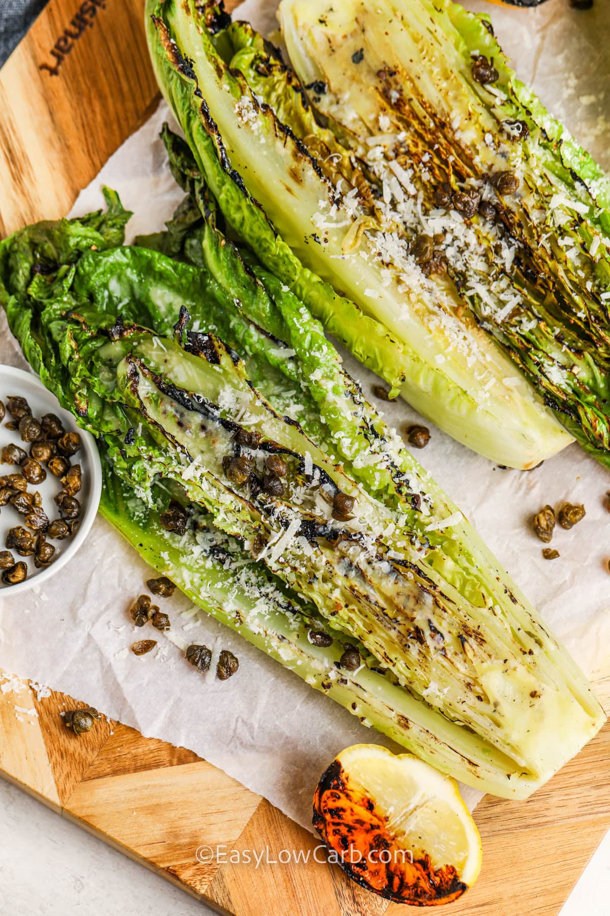 top view of grilled romaine salad