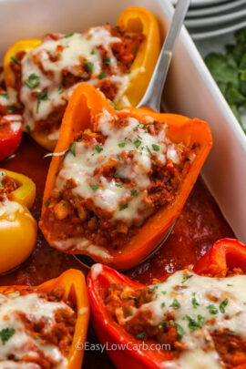 taking Ground Turkey Stuffed Peppers out of the dish