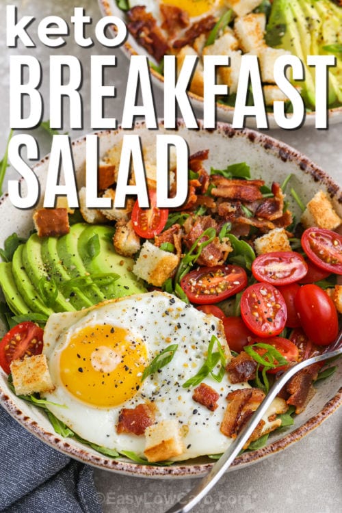 Breakfast Salad with avocado and a title