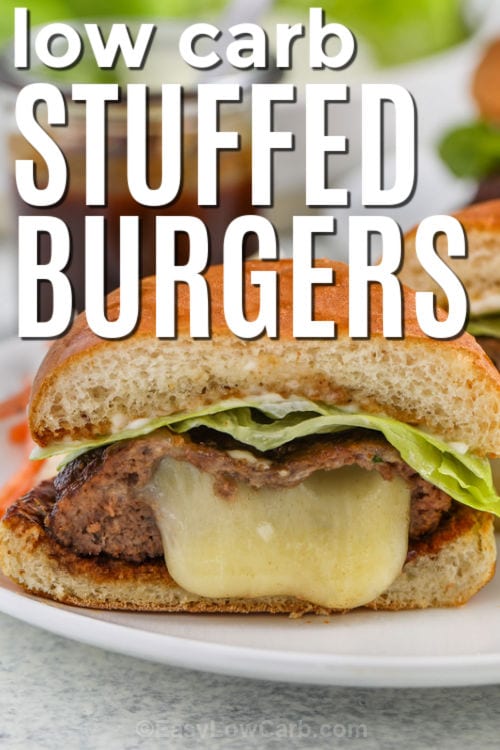 close up of Stuffed Burgers with writing