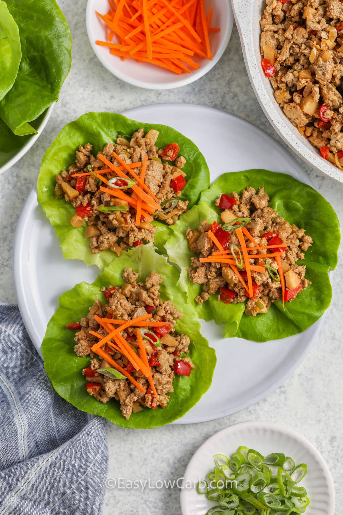 plated Turkey Lettuce Wraps with shredded carrots