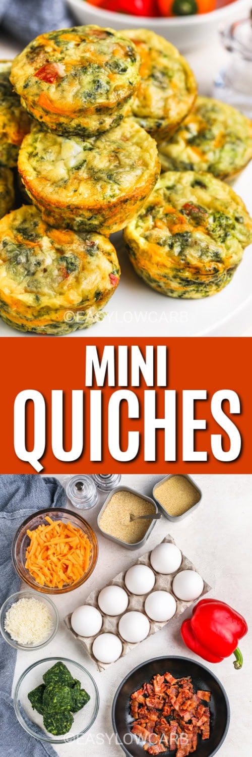 mini quiches and ingredients with text