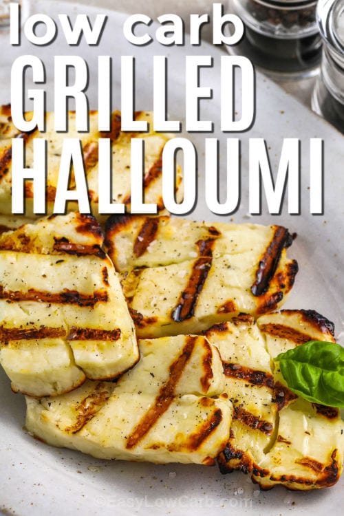 close up of Grilled Halloumi with a title