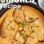 pan of Easy Marry Me Chicken with writing