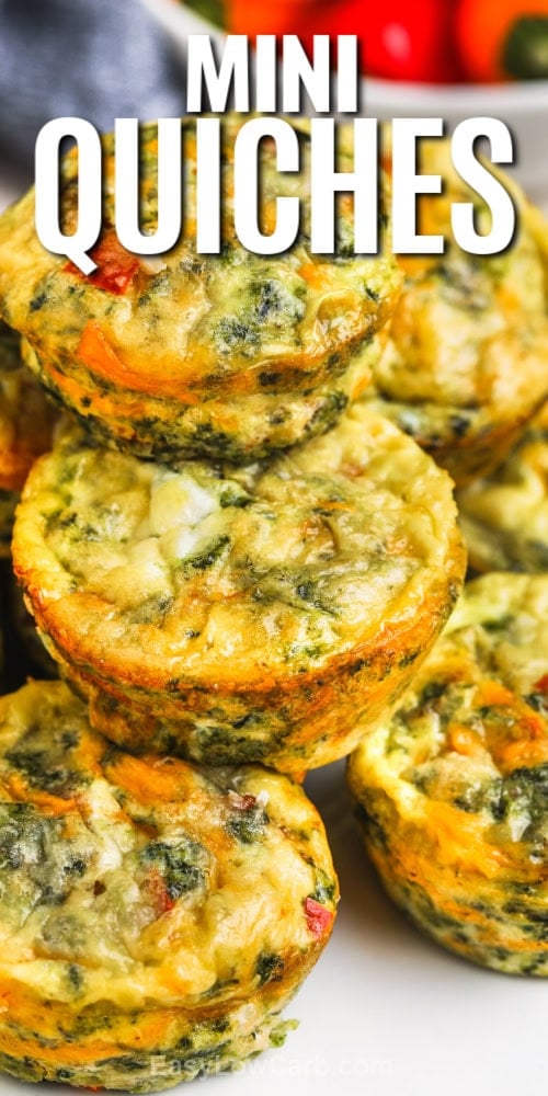stack of mini quiches with text