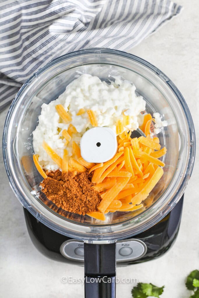 ingredients in a blender to make Cottage Cheese Queso