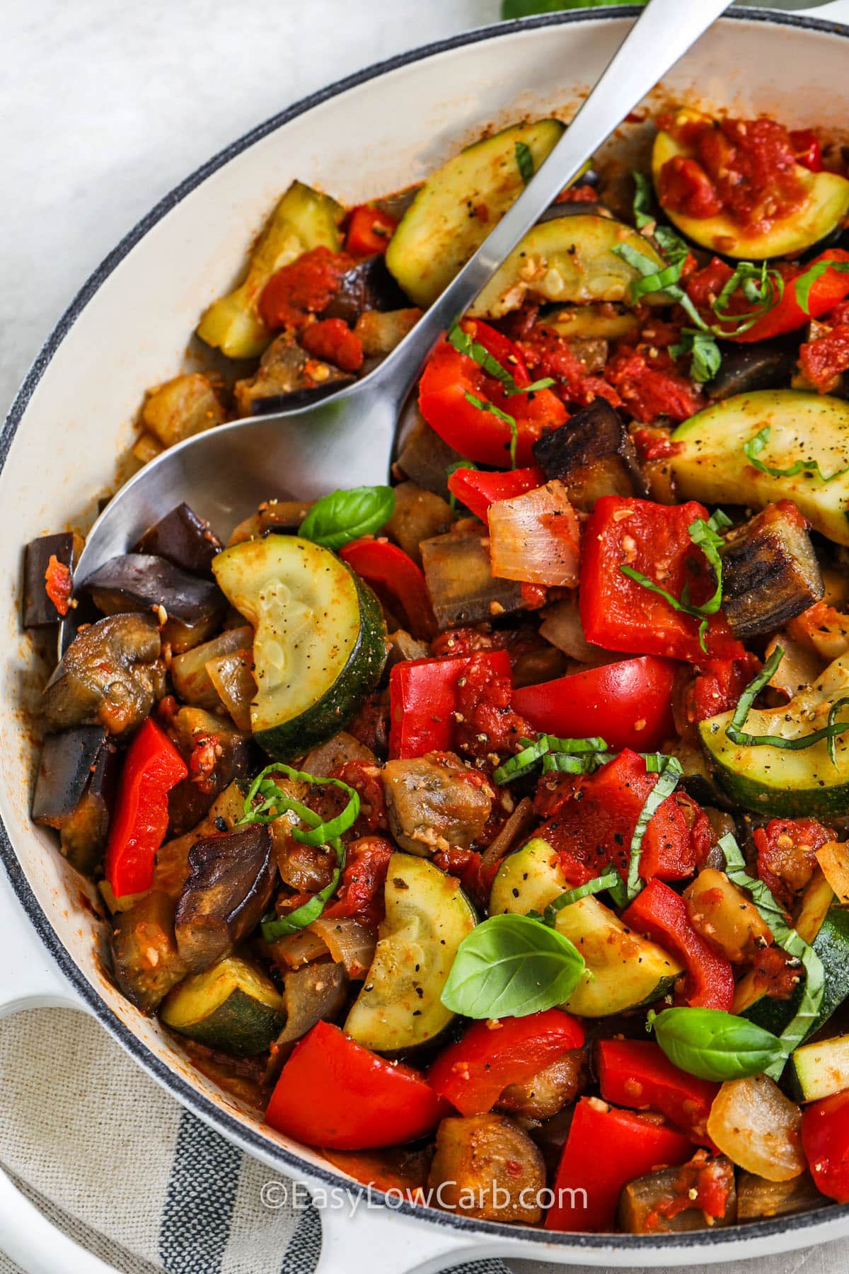 pan of Easy Ratatouille Recipe with a spoon