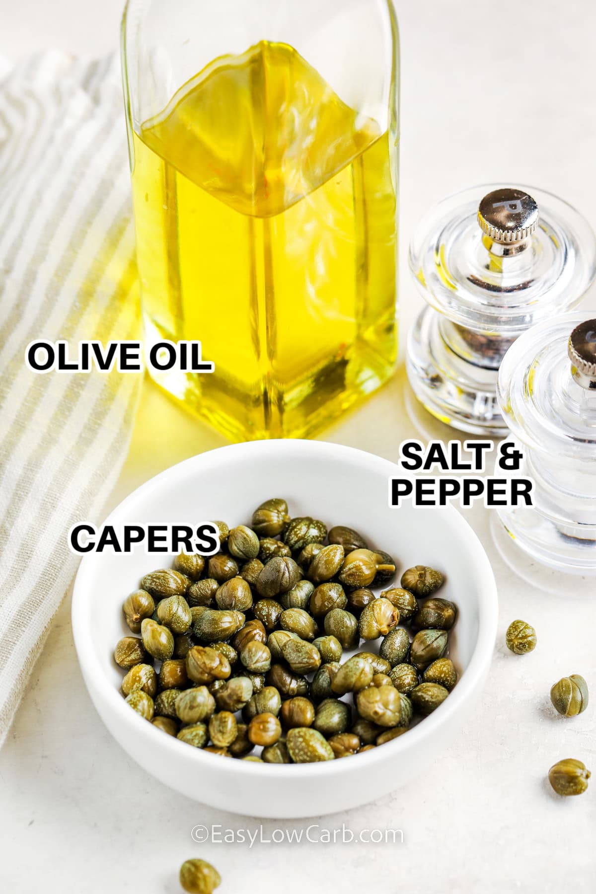 ingredients to make Fried Capers including capers, olive oil, salt, and pepper