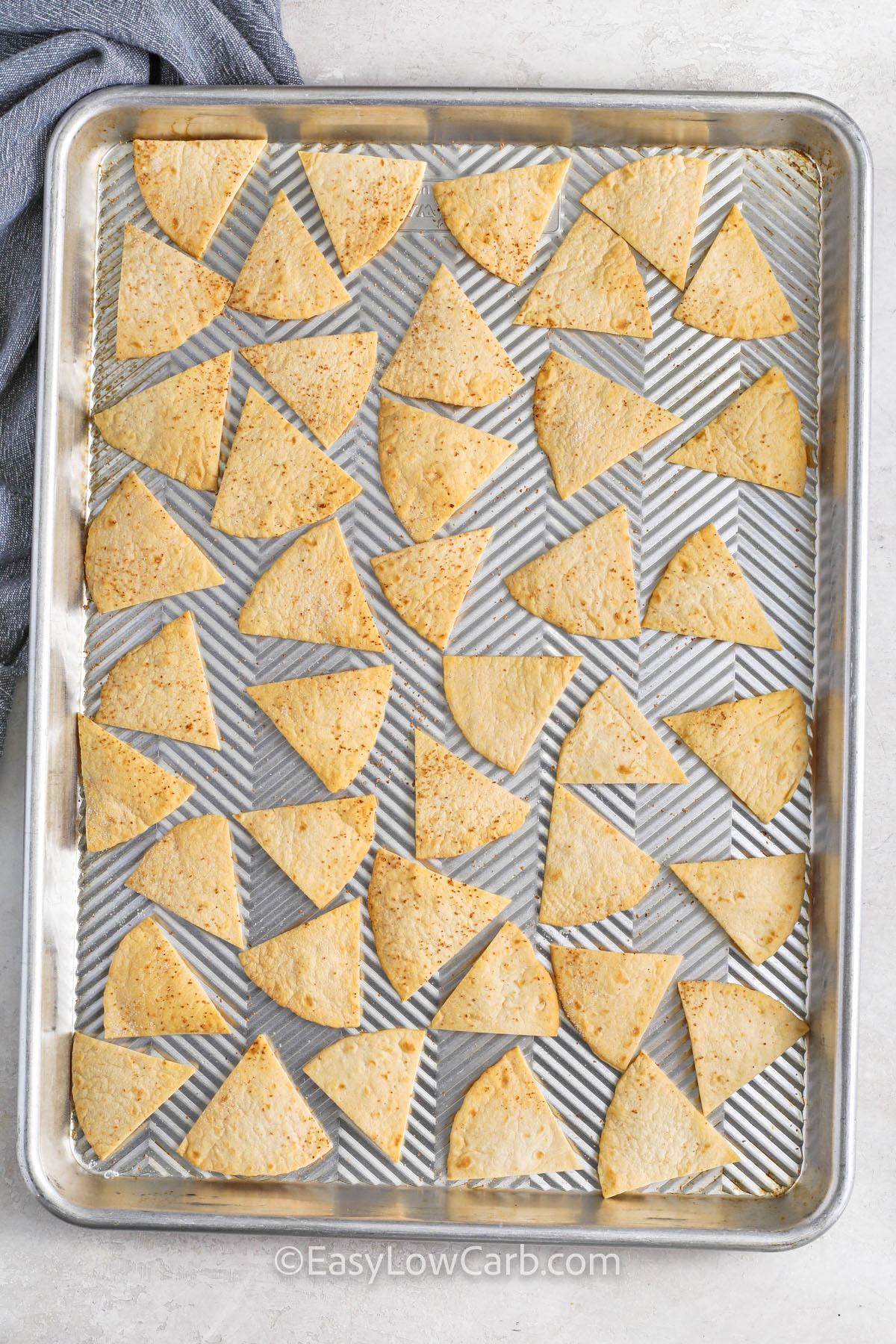 sheet pan of Low Carb Tortilla Chips