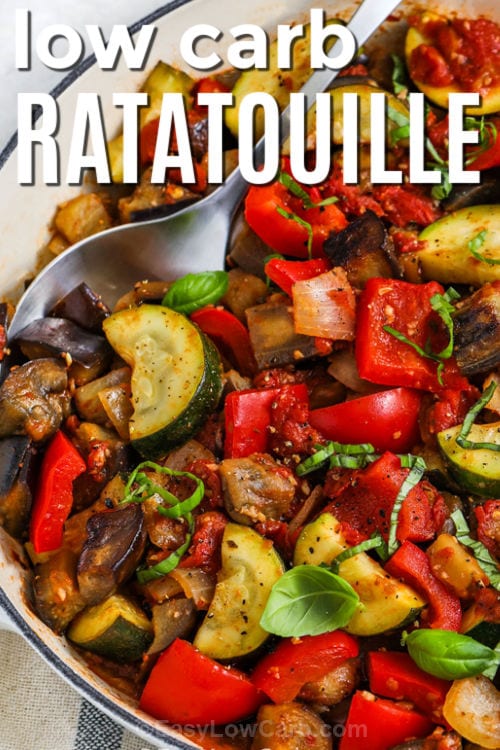 pot of Easy Ratatouille Recipe with writing