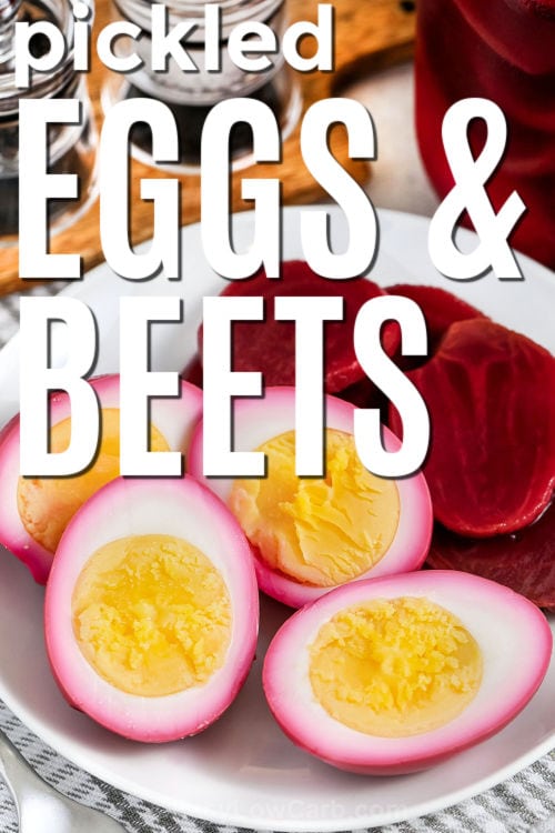 plated Pickled Eggs and Beets with a title