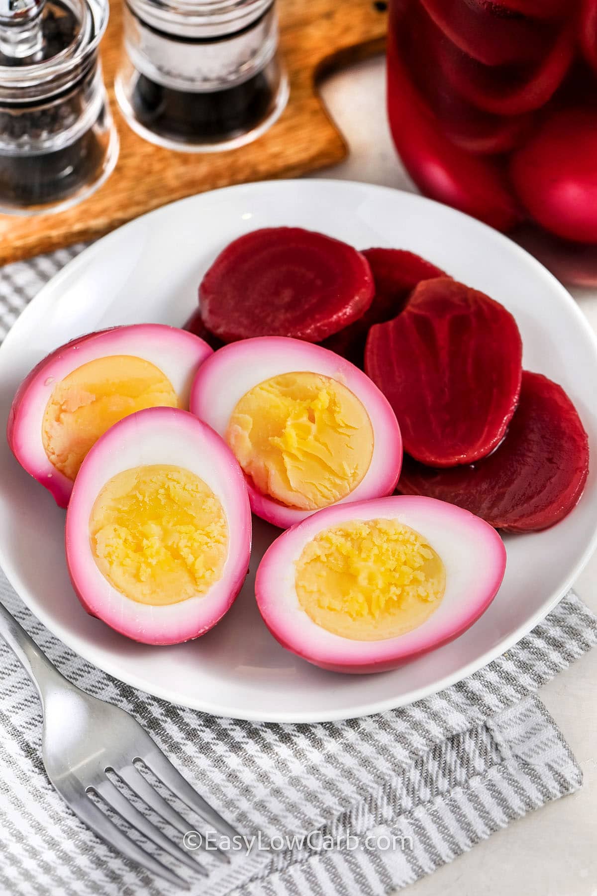 Pickled Eggs and Beets on a plate