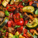 Easy Ratatouille Recipe with basil and writing