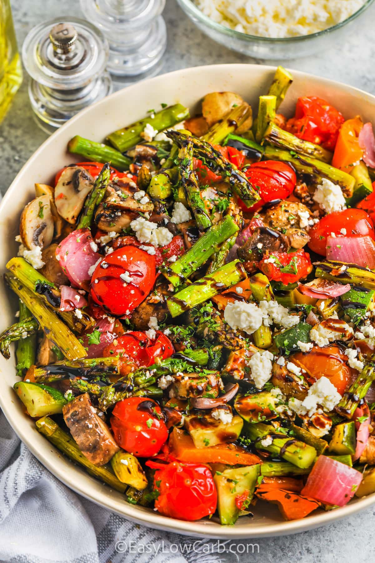 Grilled Vegetable Salad with dressing and feta