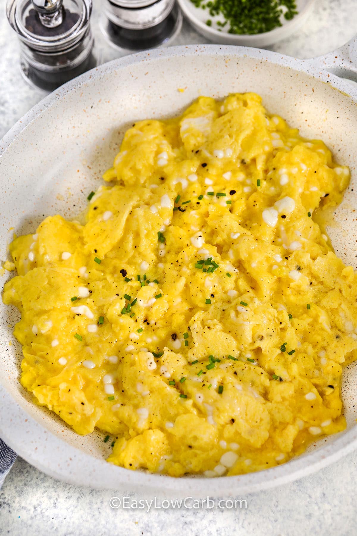 Cottage Cheese Scrambled Eggs in a pan