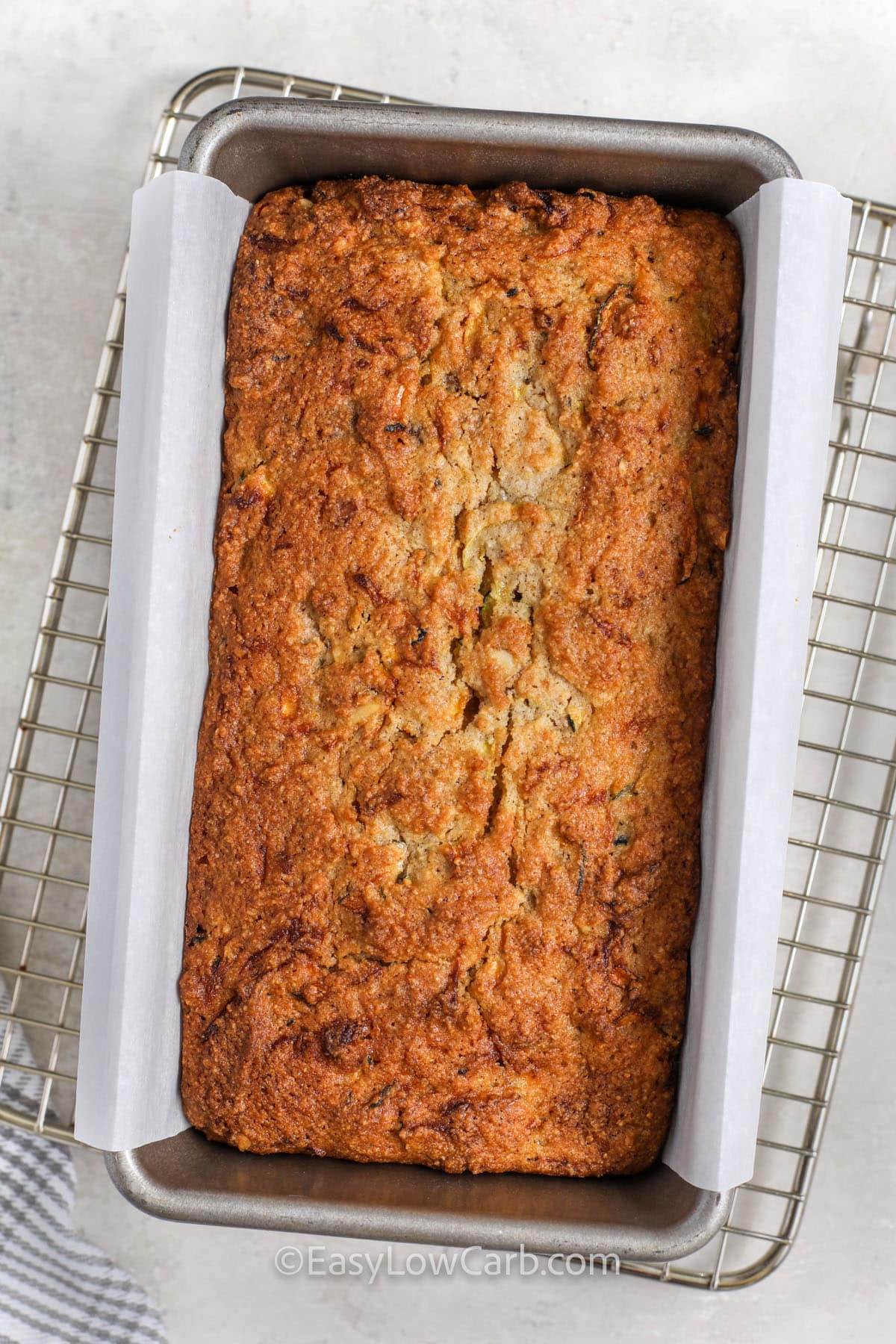 cooked Keto Zucchini Bread in the pan