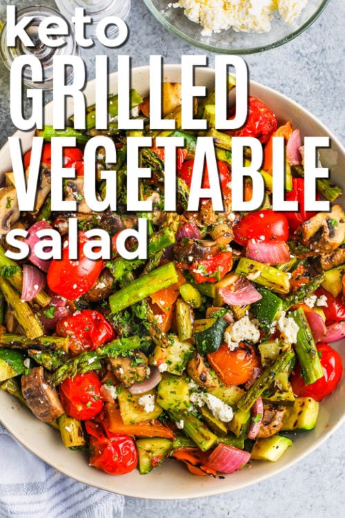 Grilled Vegetable Salad in a bowl with a title