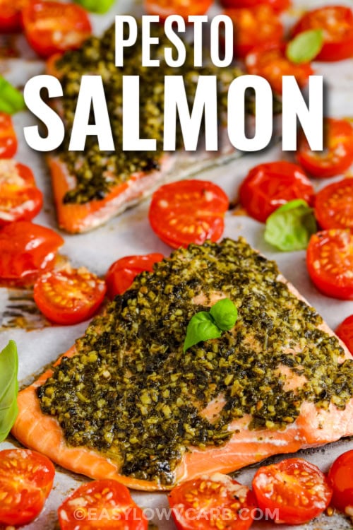 pesto salmon with text