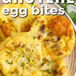 plate of easy Bacon and Gruyere Egg Bites with writing