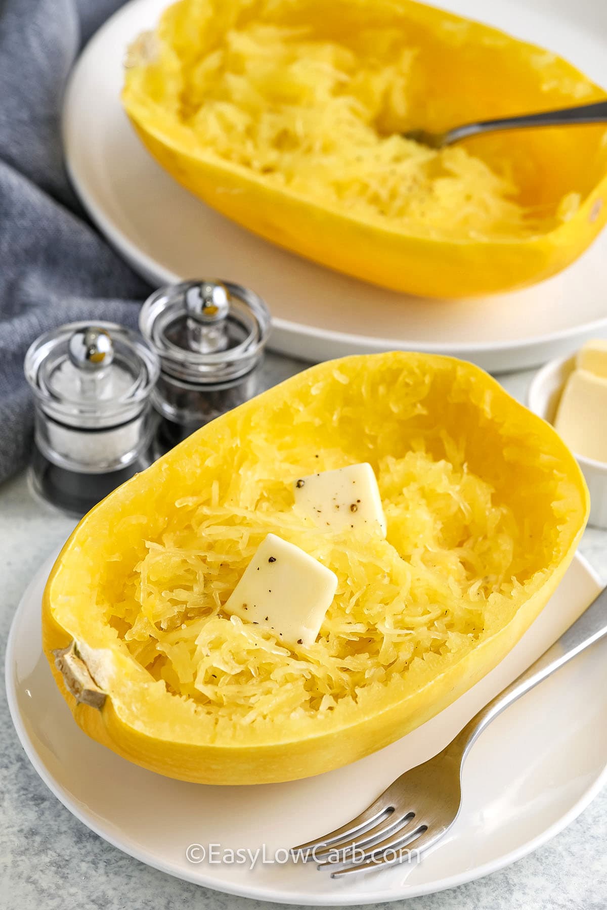 plated Microwave Spaghetti Squash with butter