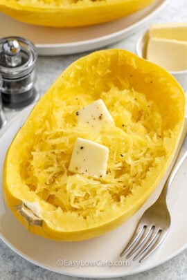 Microwave Spaghetti Squash with butter , salt and pepper