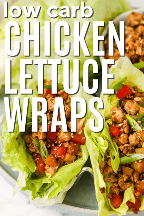 plated low carb Chicken Lettuce Wrap Recipe with writing