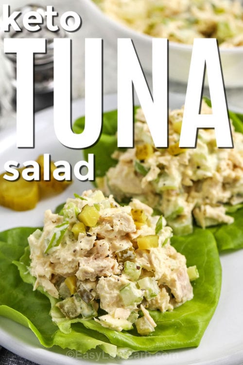 plated Keto Tuna Salad with writing