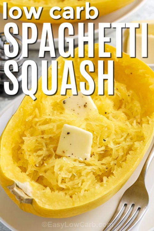 low carb Microwave Spaghetti Squash with a title