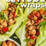 easy Chicken Lettuce Wrap Recipe on a plate with writing