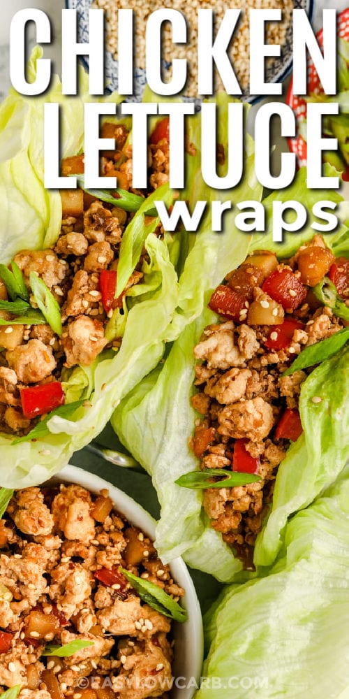 easy Chicken Lettuce Wrap Recipe on a plate with writing