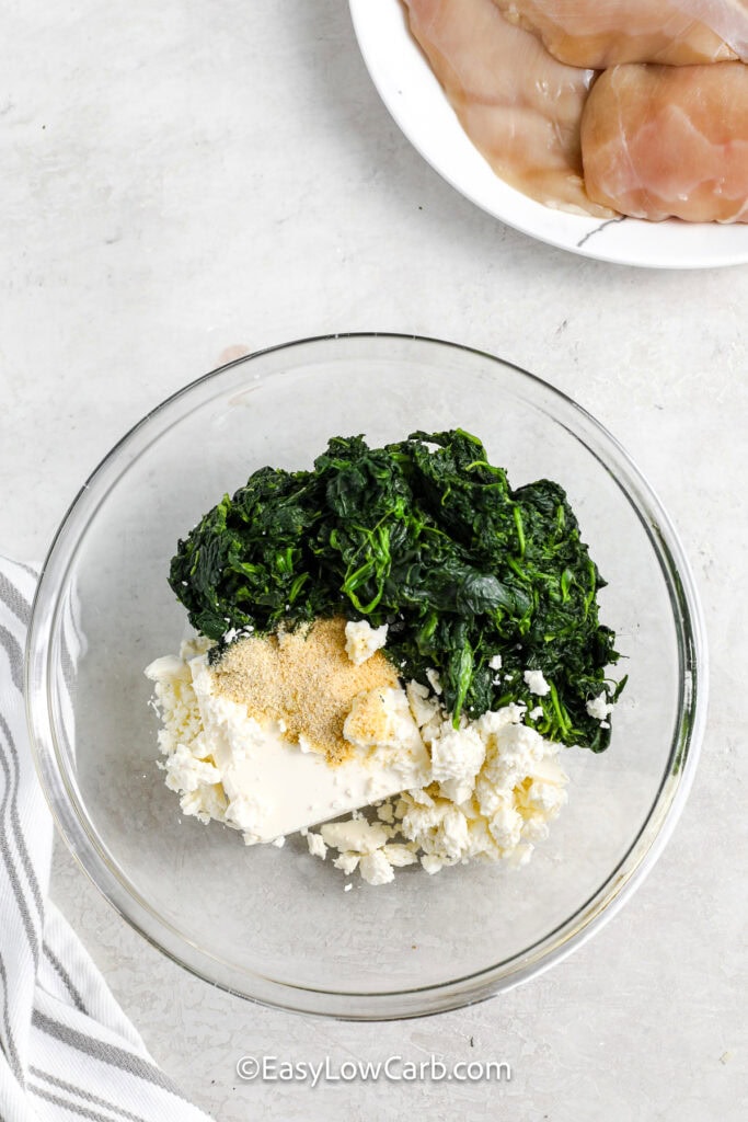 spinach filling being prepared in a bowl