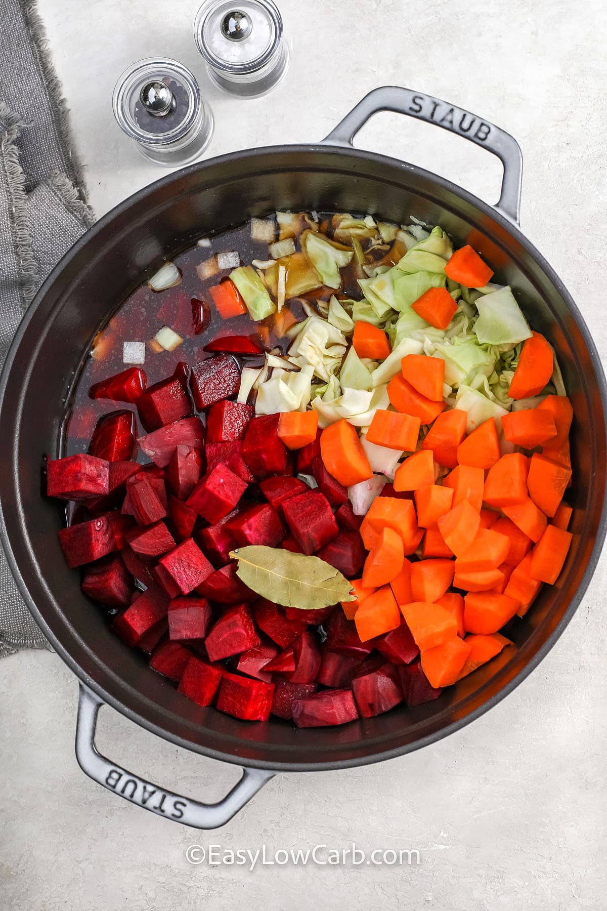 beet soup ingredients bring combined in a pot