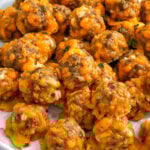 close up of Cream Cheese Sausage Balls on a plate