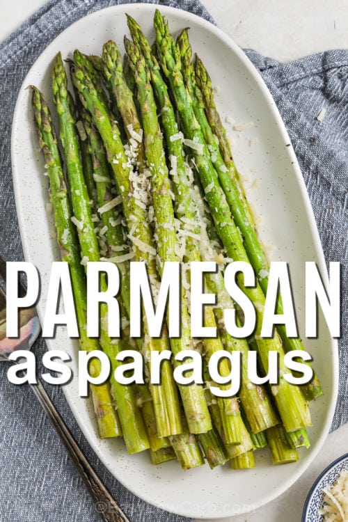 plated Parmesan Asparagus with a title