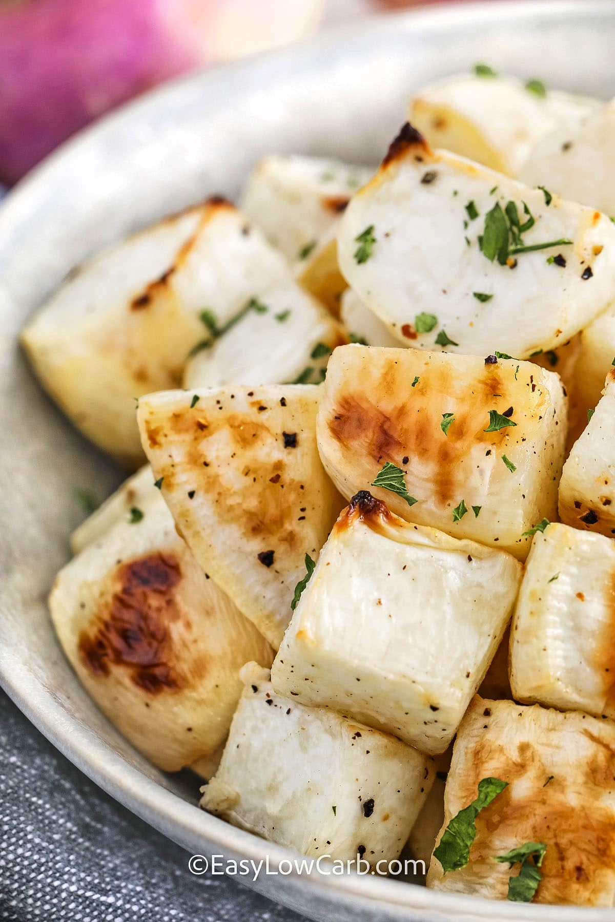 close up of plated Roasted Turnips