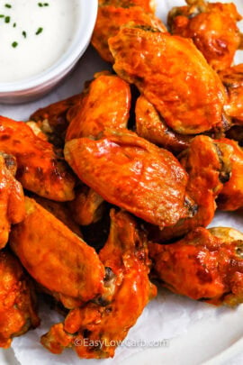 Crockpot Chicken Wings on a plate with dip