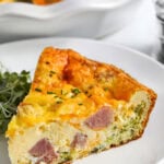 close up of a piece of Crustless Ham and Cheese Quiche