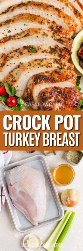 crock pot turkey breast and ingredients with text