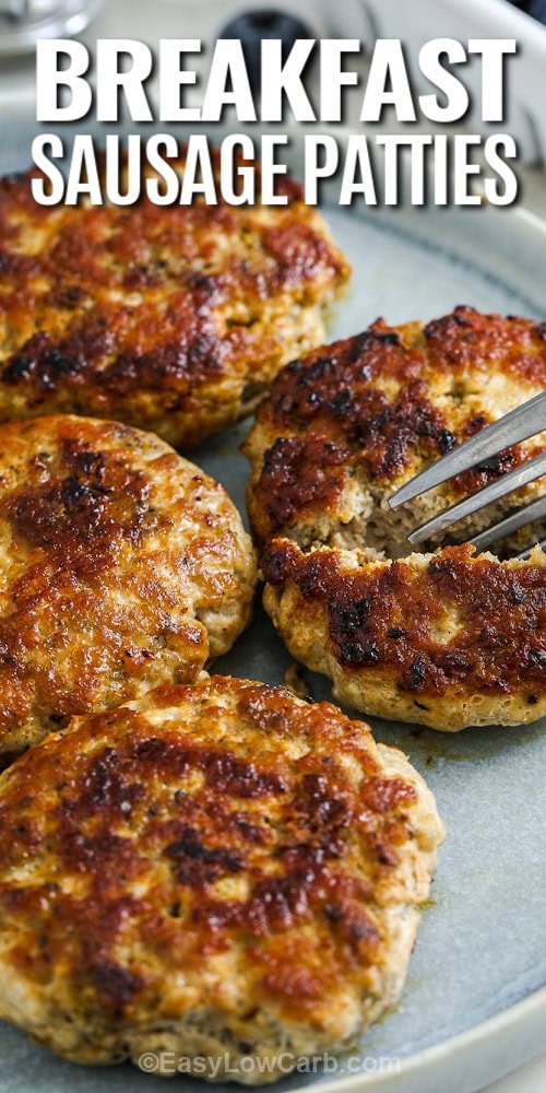 breakfast sausage patties on a plate with text