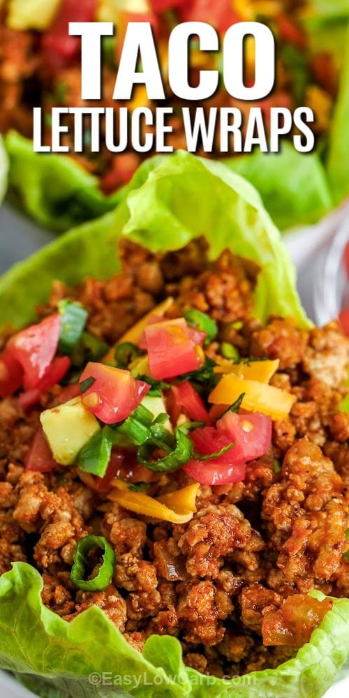 taco lettuce wraps on a plate with text