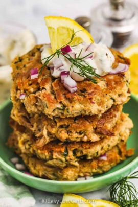 plated Tuna Cakes Recipe with lemon