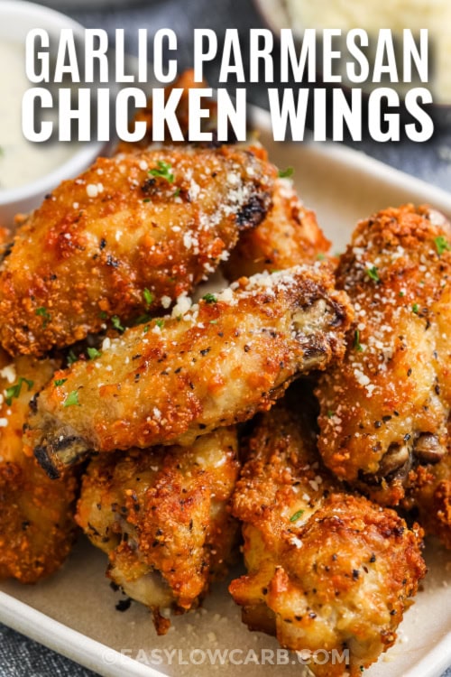 garlic parmesan chicken wings with text
